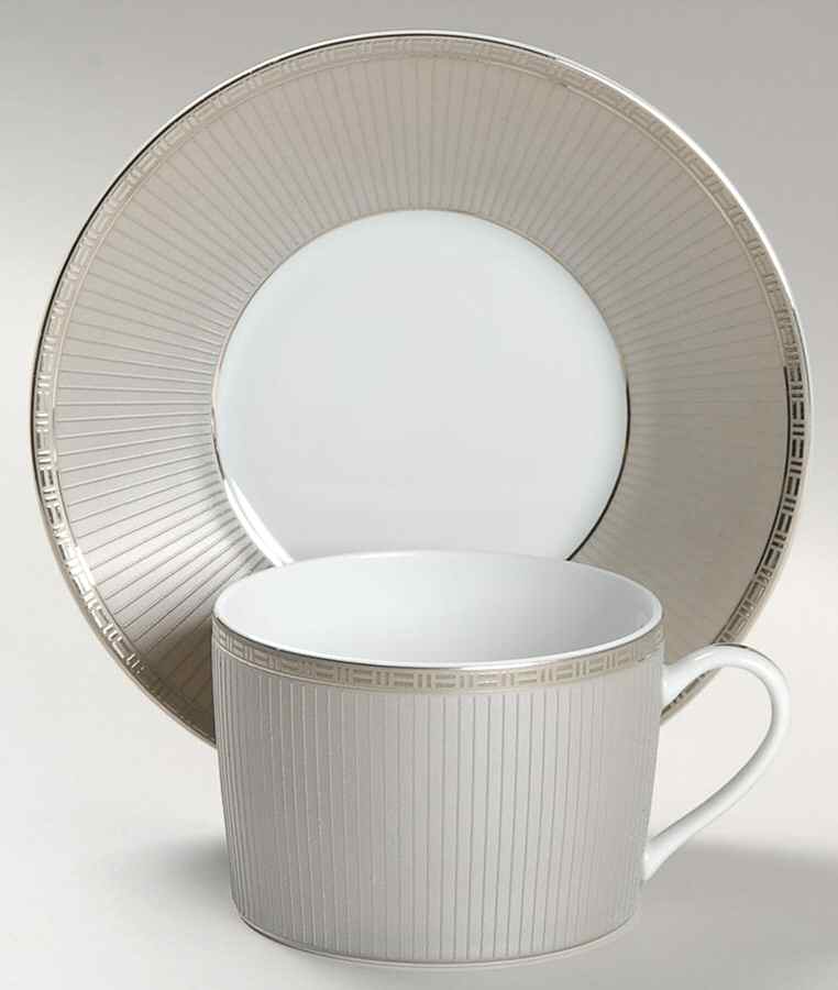 Metropolis Grey (Metallic) Flat Cup & Saucer Set by Christofle-1