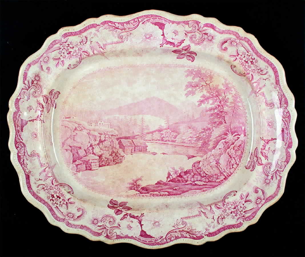 Picturesque Views Red 17" Oval Serving Platter by Clews (Staffordshire)-1