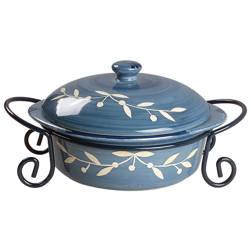 Flora 3 Qt Round Covered Casserole w/Metal Stand by Certified International-1