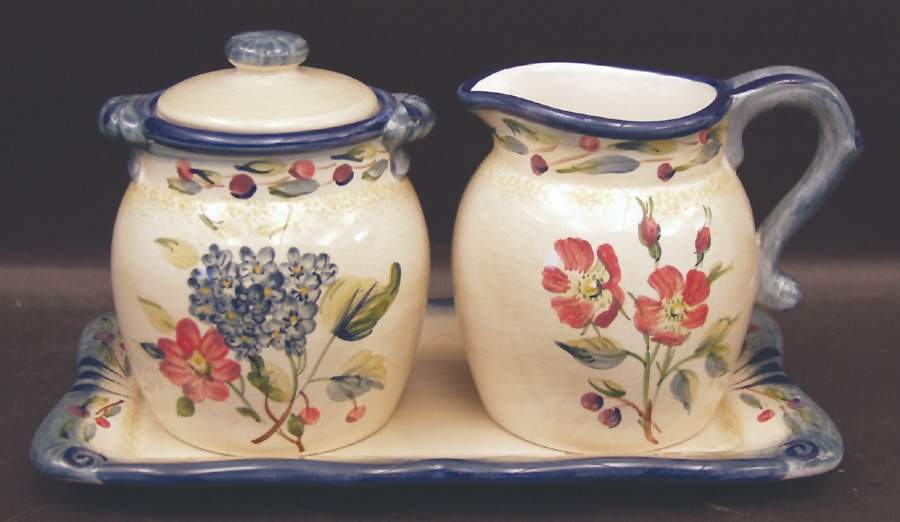 Flora Creamer & Sugar with Lid & Tray Set by Certified International-1
