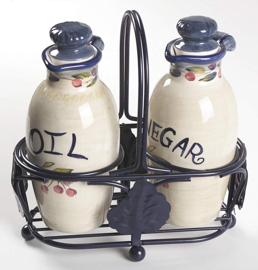 Flora Vinegar and Oil Set with Metal Stand by Certified International-1