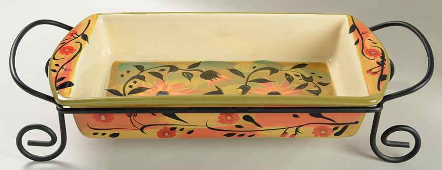 Sunflower (Scalloped Edge) 17" Rectangular Baker W/Metal Stand by Certified International-1