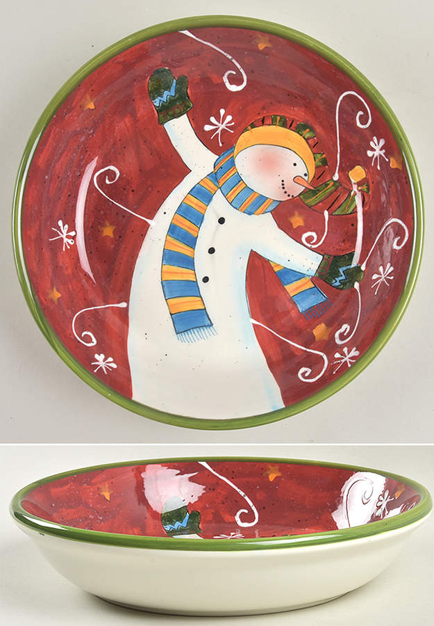Tumbling Snowman (Red or Green Handles) 9" Soup/Pasta Bowl by Certified International-1