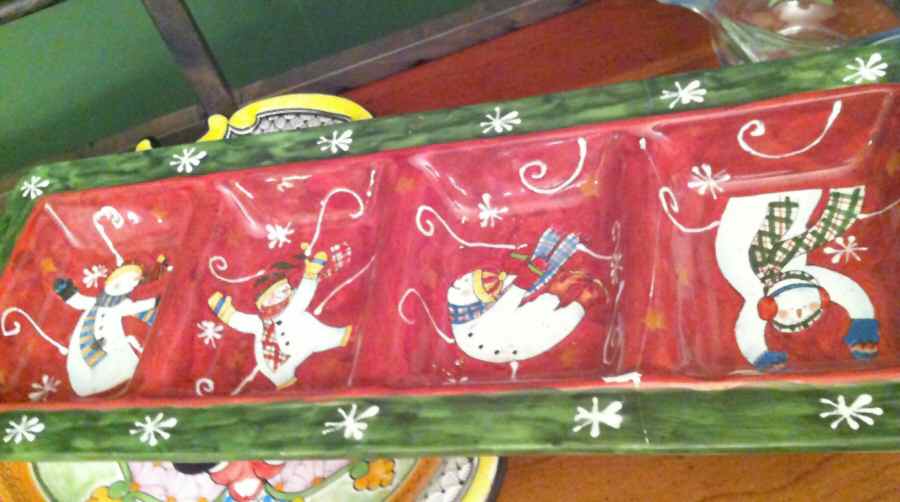 Tumbling Snowman (Red or Green Handles) 4 Part Relish by Certified International-1