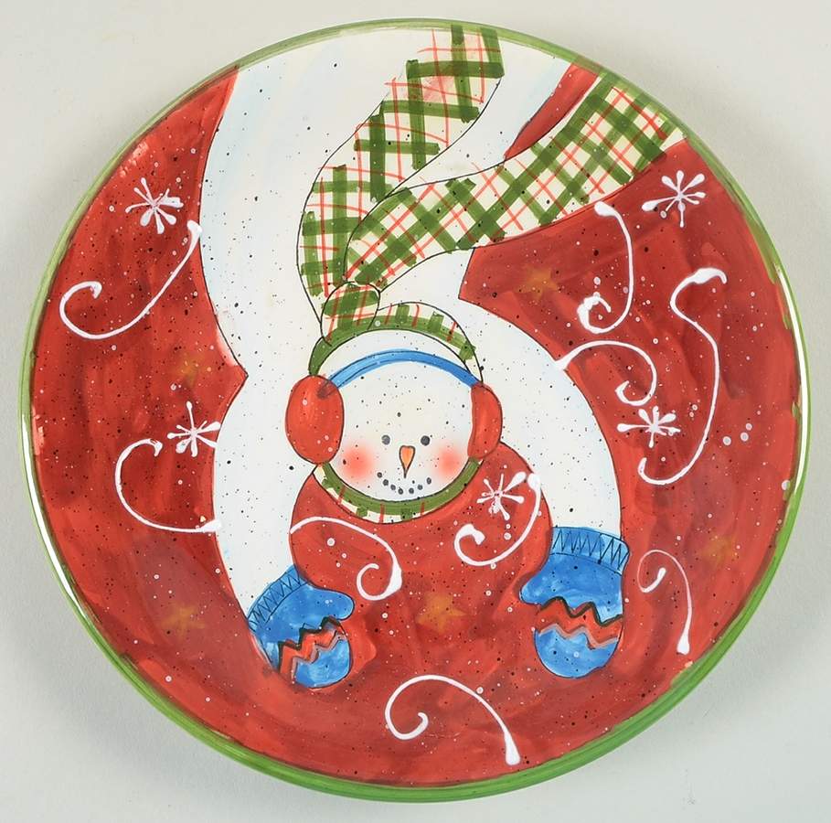 Tumbling Snowman (Red or Green Handles) Salad/Dessert Plate by Certified International-1