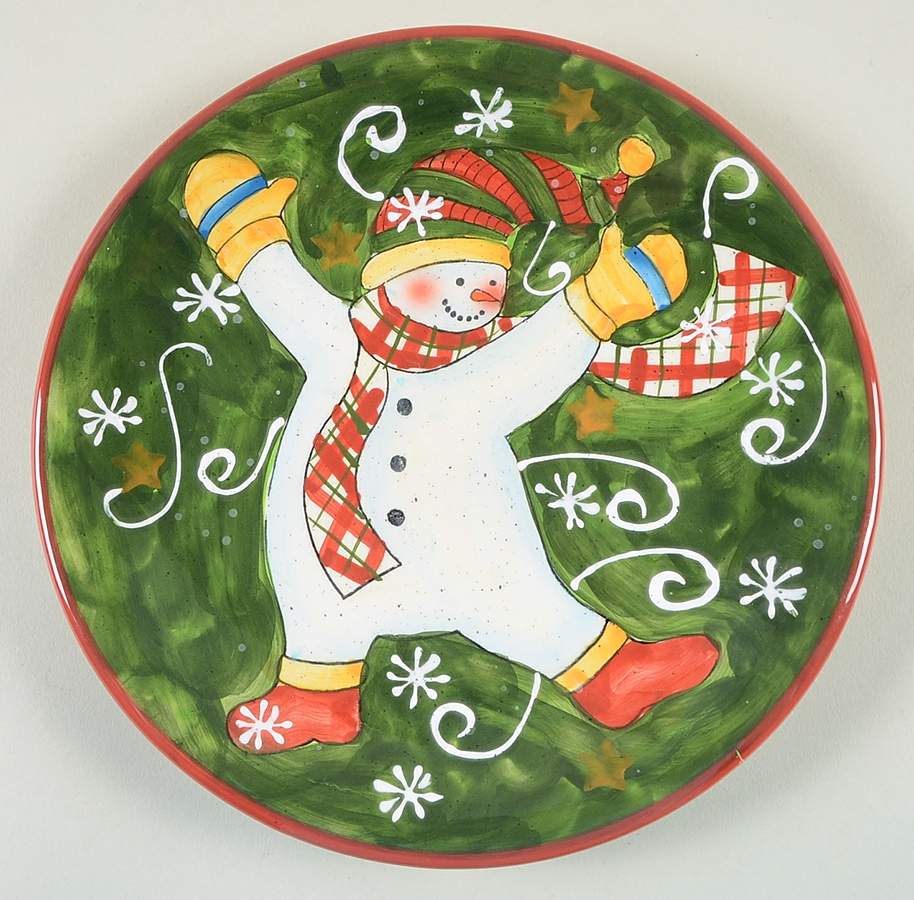 Tumbling Snowman (Red or Green Handles) Salad/Dessert Plate by Certified International-1