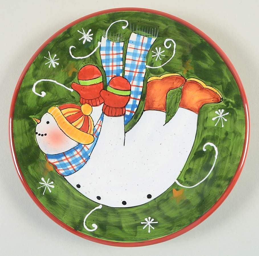 Tumbling Snowman (Red or Green Handles) Salad/Dessert Plate by Certified International-1
