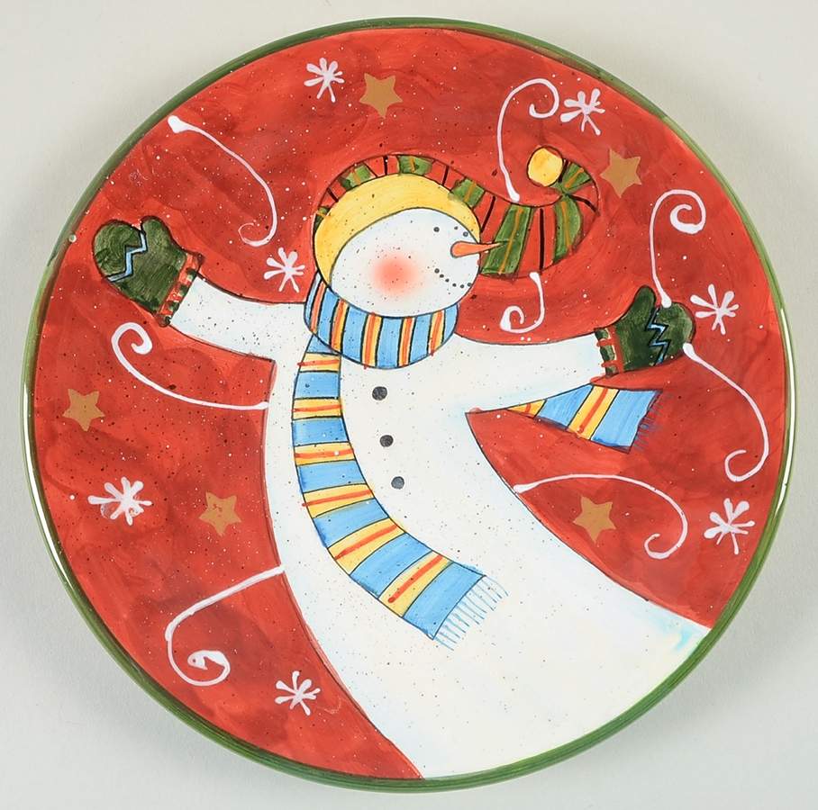 Tumbling Snowman (Red or Green Handles) Salad/Dessert Plate by Certified International-1