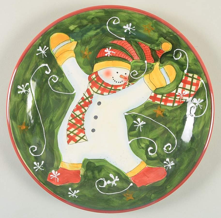 Tumbling Snowman (Red or Green Handles) Dinner Plate by Certified International-1