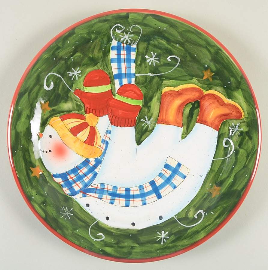Tumbling Snowman (Red or Green Handles) Dinner Plate by Certified International-1