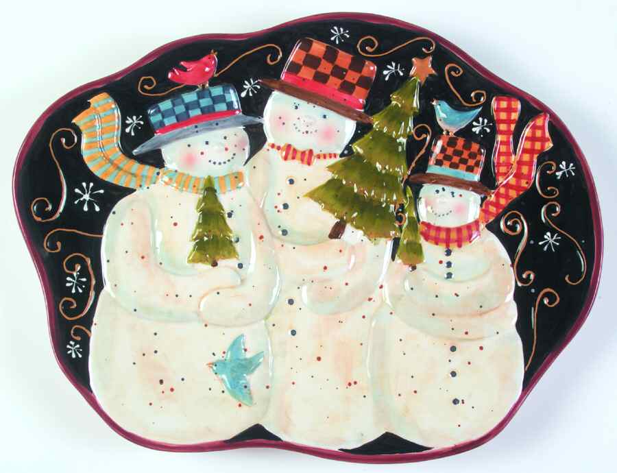 Holiday Greeting (Red Trim) 16" Sculpted Oval Serving Platter by Certified International-1