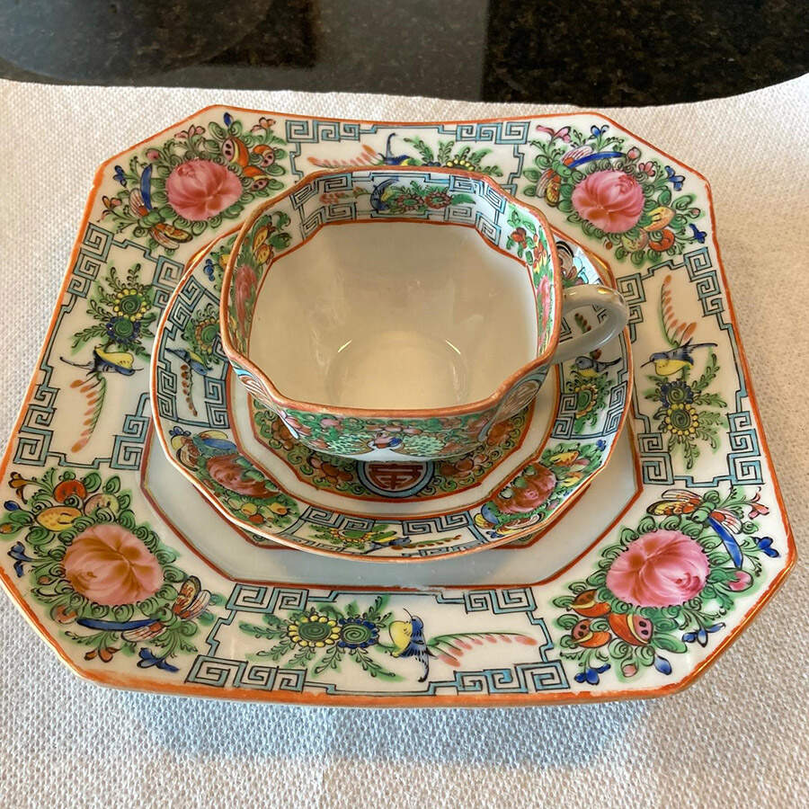 Rose Medallion (No People) Flat Cup & Saucer Set by China (Made in China)-1