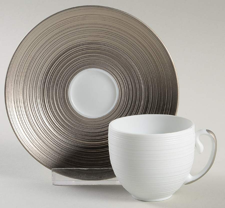 Aile Platine (Platinum) Mocha Cup & Saucer Set by Jean Louis Coquet-1