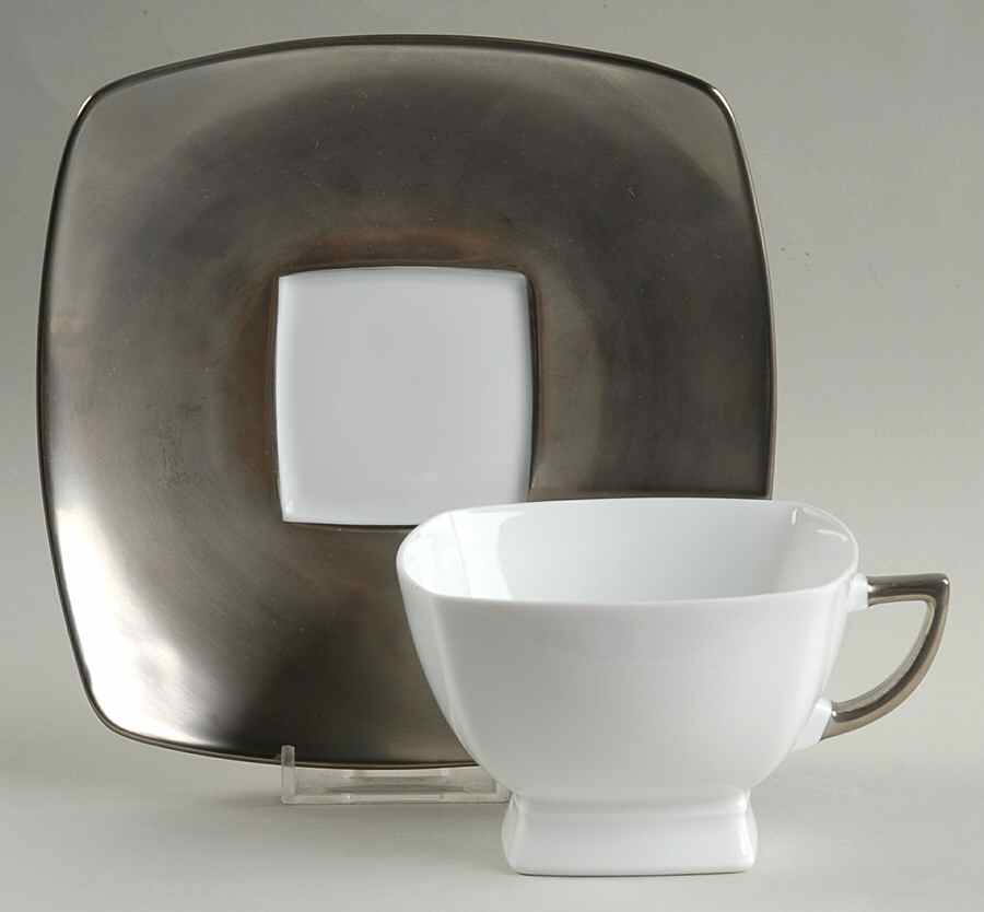 Prelude Platinum (Solid Rim) Footed Cup & Saucer Set by Jean Louis Coquet-1