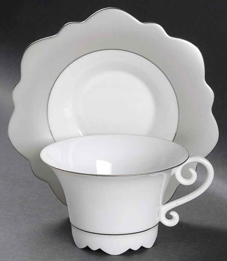 Samoa Gray Silver Flat Cup & Saucer Set by Jean Louis Coquet-1