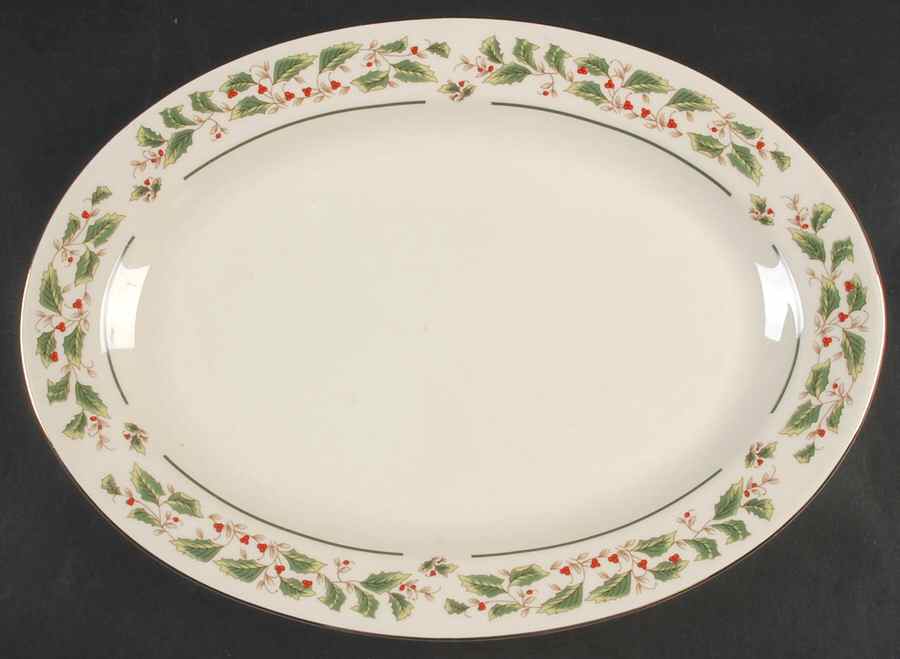 Holly Traditions 14" Oval Serving Platter by Cambridge Potteries-1