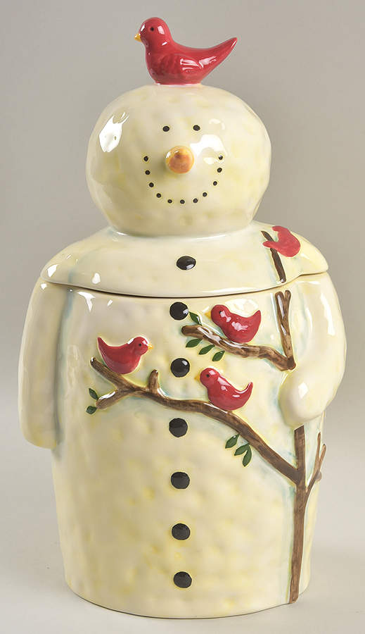 Twilight Snowman (White Stars) Figural Cookie Jar & Lid by Certified International-1