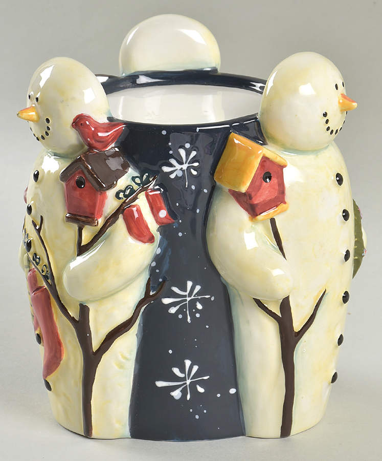 Twilight Snowman (White Stars) 6" Pillar Candleholder by Certified International-1