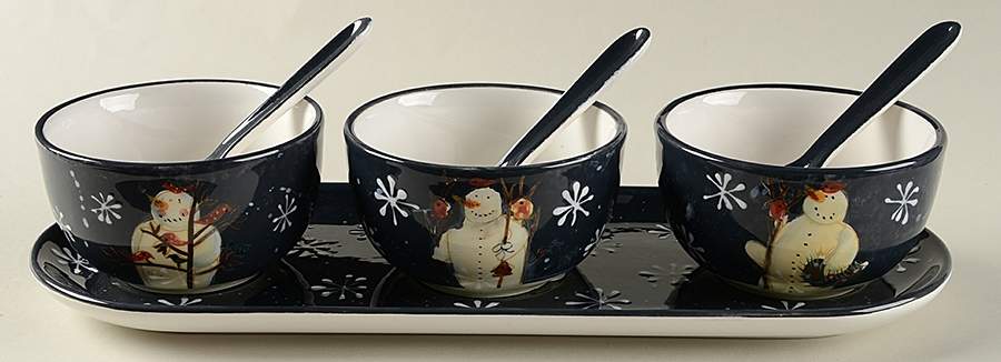 Twilight Snowman (White Stars) (7 Piece) Condiment/Serving Set by Certified International-1
