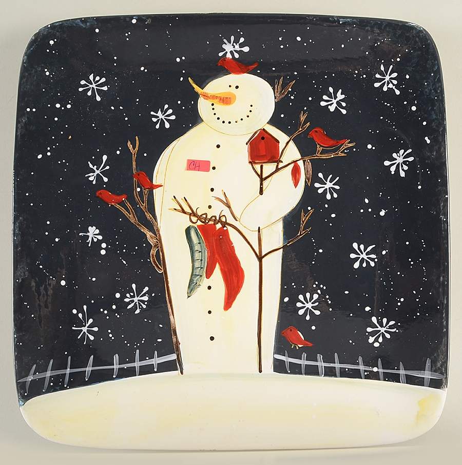 Twilight Snowman (White Stars) 13" Square Serving Platter by Certified International-1