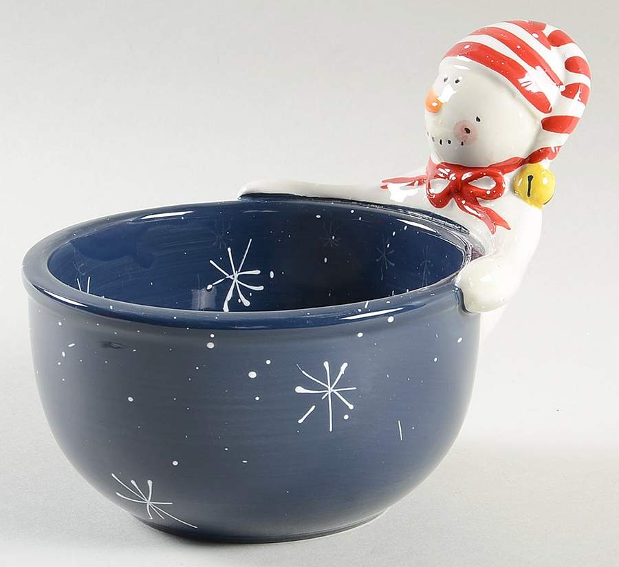 Twilight Snowman (White Stars) Figural Candy Bowl by Certified International-1