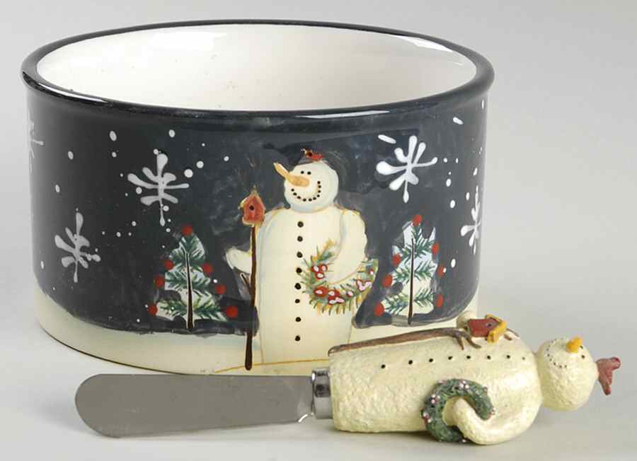 Twilight Snowman (White Stars) Dip Bowl & Spreader Set by Certified International-1