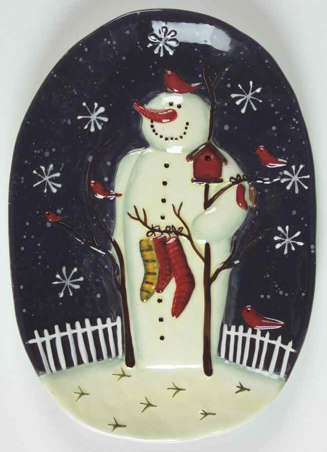 Twilight Snowman (White Stars) Figural Candy Plate by Certified International-1