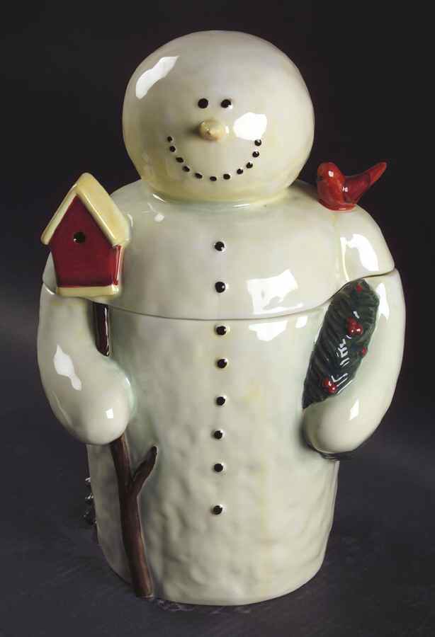 Twilight Snowman (White Stars) Figural Cookie Jar & Lid by Certified International-1