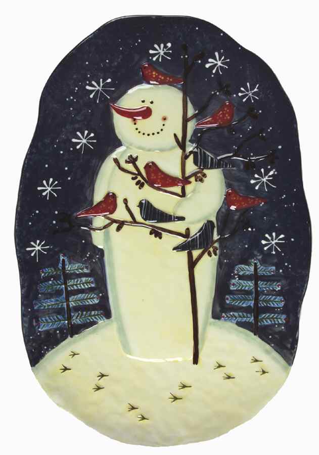 Twilight Snowman (White Stars) 16" Sculpted Oval Serving Platter by Certified International-1