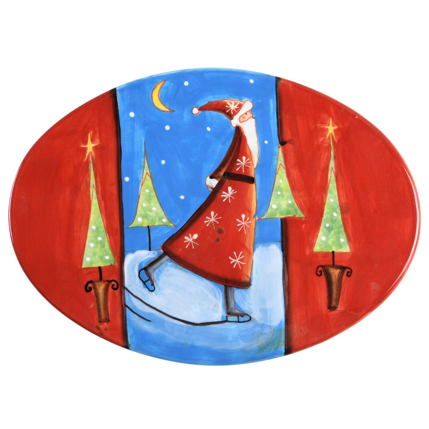 Santa On Ice (Red Handles) Oval Cheese Plate by Certified International-1