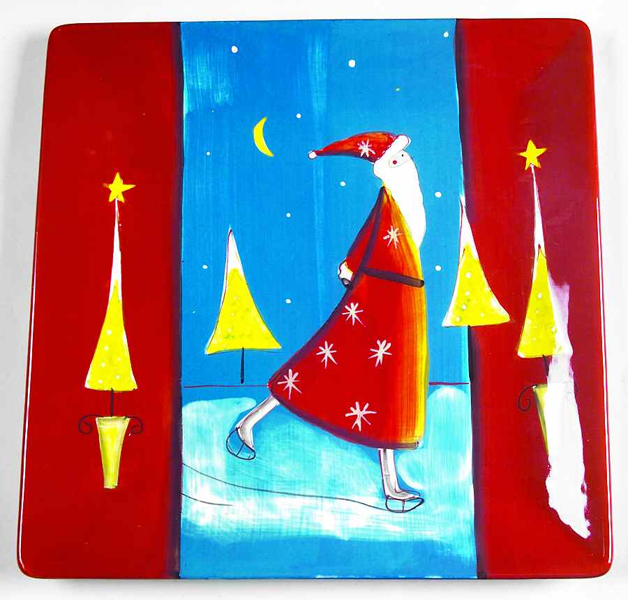Santa On Ice (Red Handles) 13" Square Serving Platter by Certified International-1