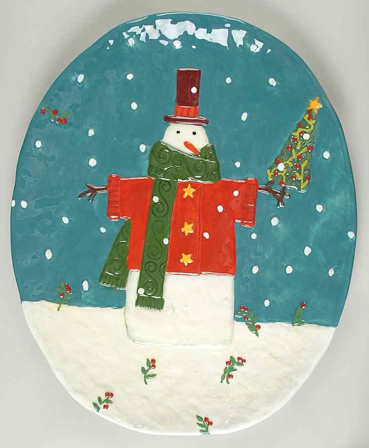 Cool Snowman 16" Sculpted Oval Serving Platter by Certified International-1