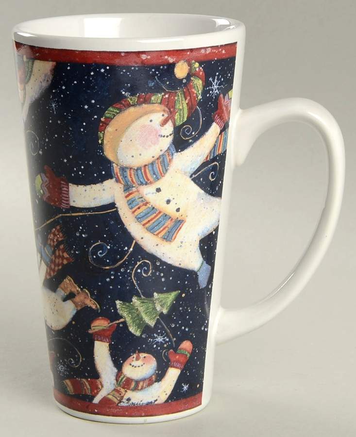 Tumbling Snowmen (White Handles) Latte Mug by Certified International-1