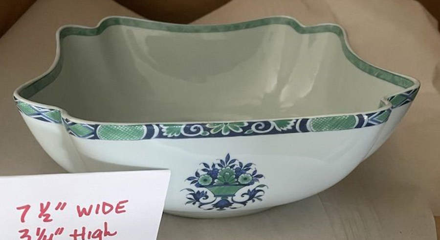 Jumieges Green (Celadon Background) 7" Square Vegetable Bowl by Ceralene-1