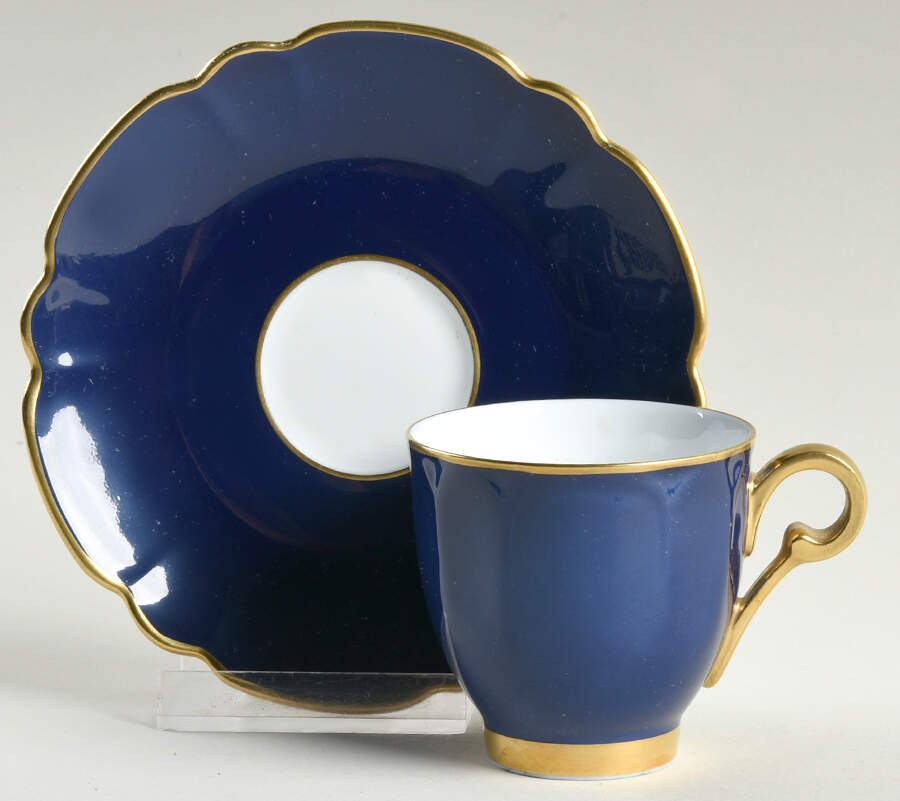 Eventail Dark Blue (Blue Ambassade) Flat Demitasse Cup & Saucer Set by Charles Field Haviland-1