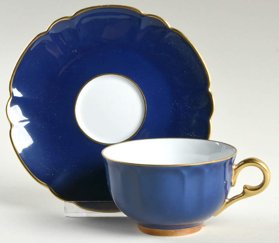 Eventail Dark Blue (Blue Ambassade) Flat Cup & Saucer Set by Charles Field Haviland-1