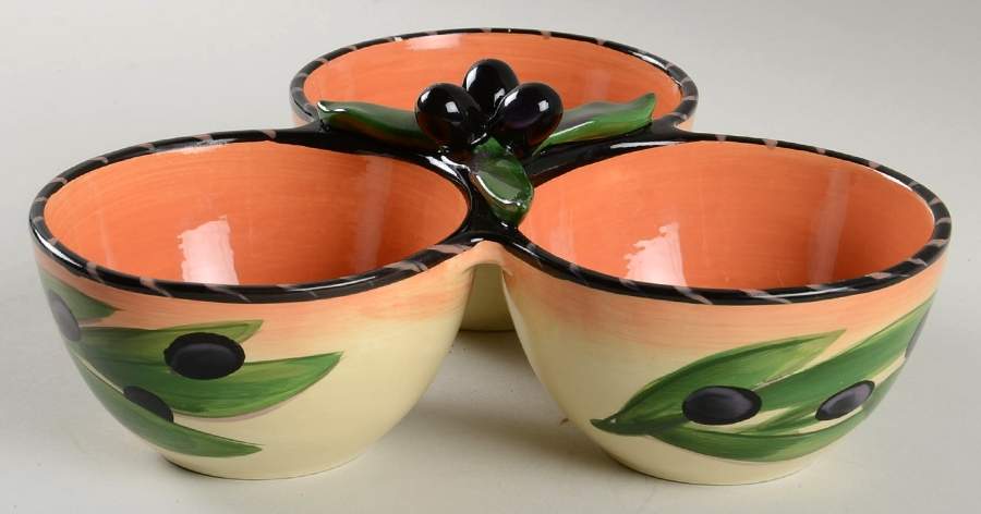 Oliva Rustica 3 Section Condiment Dish by Clay Art-1