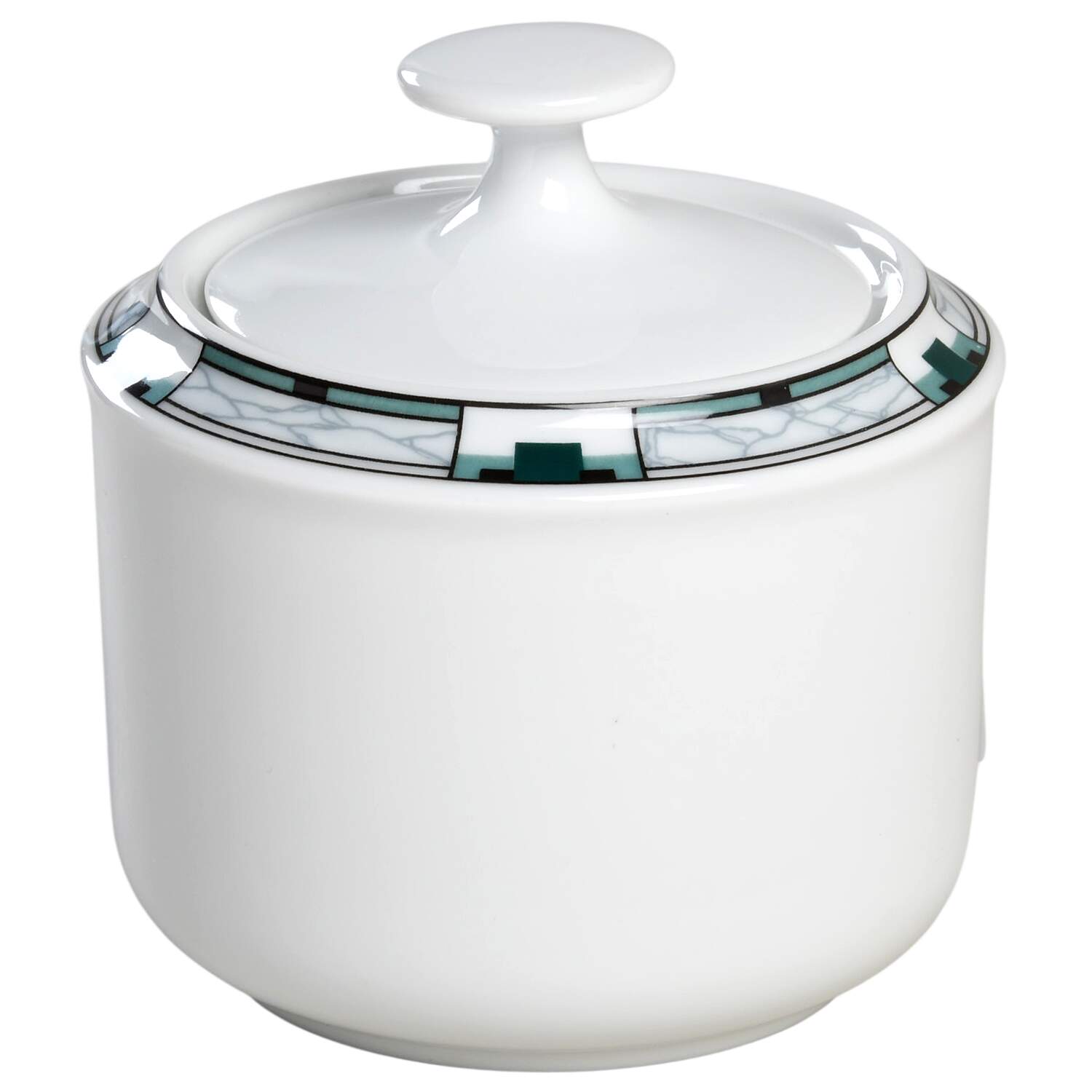 Prestige Aqua Black Sugar Bowl & Lid by Crown Porcelain-1