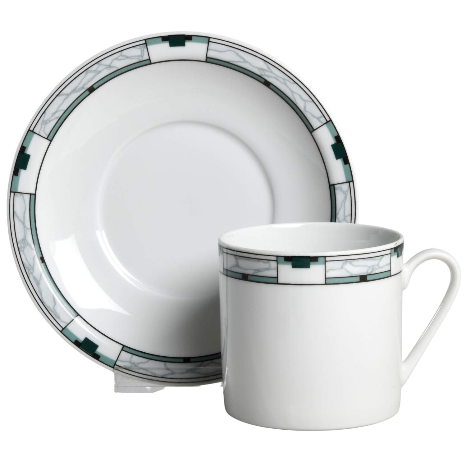 Prestige Aqua Black Flat Cup & Saucer Set by Crown Porcelain-1