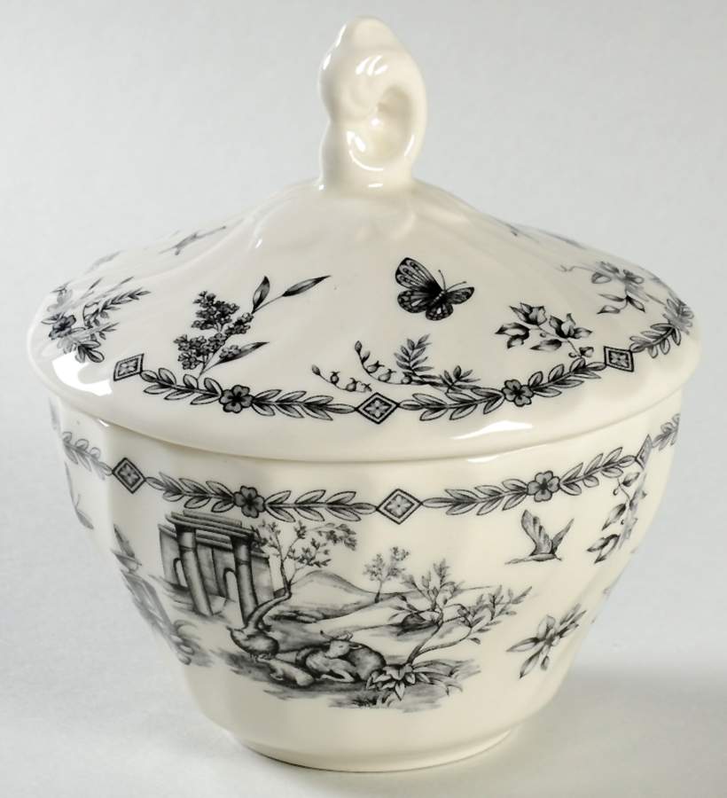 Toille Black (Charcoal, Scalloped) Sugar Bowl & Lid by Churchill-1
