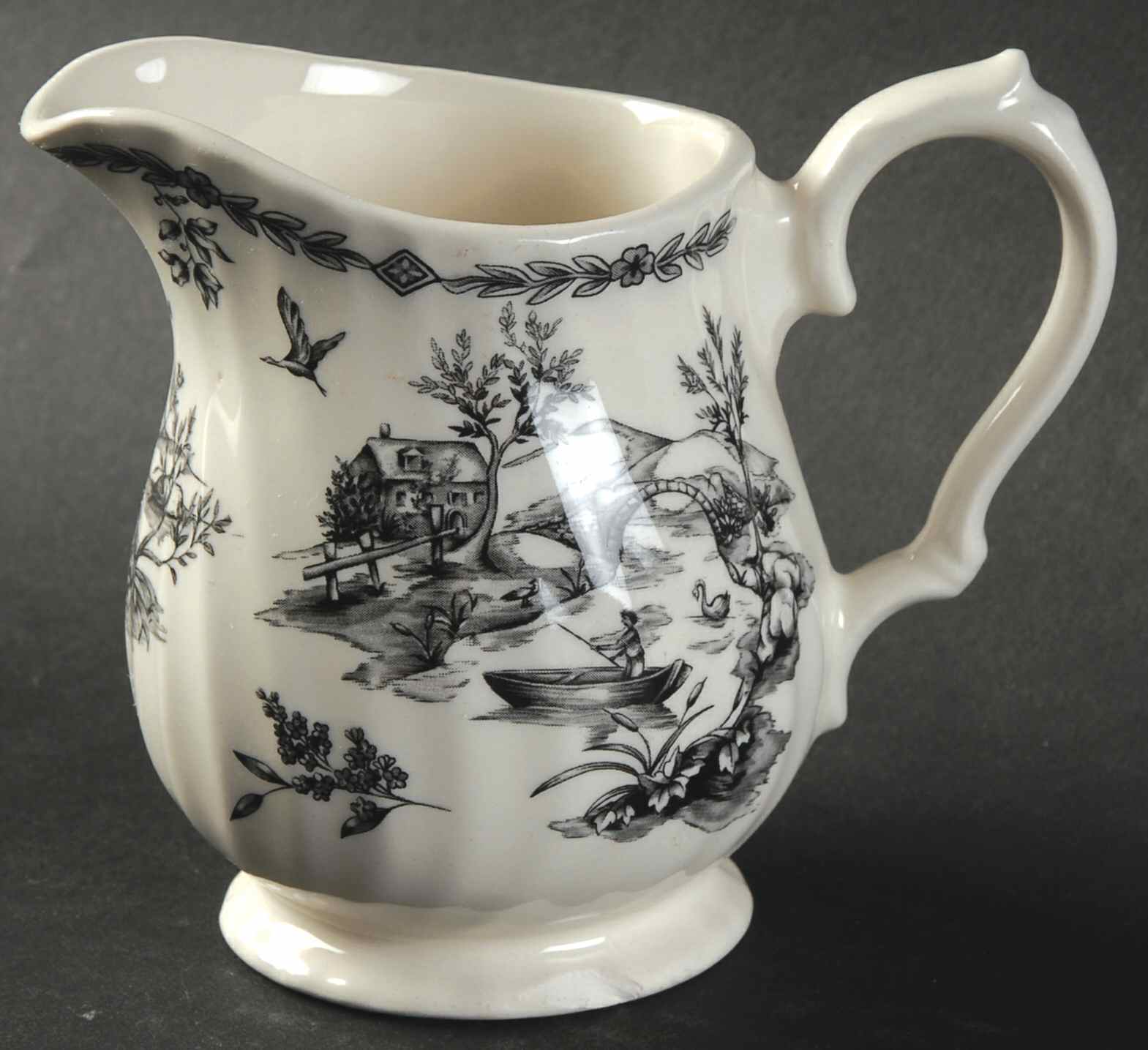 Toille Black (Charcoal, Scalloped) Creamer by Churchill-1