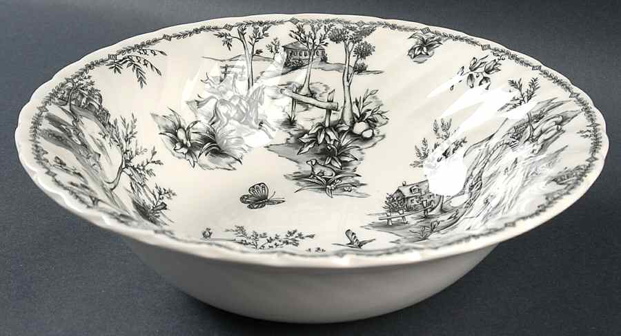 Toille Black (Charcoal, Scalloped) 9" Round Vegetable Bowl by Churchill-1