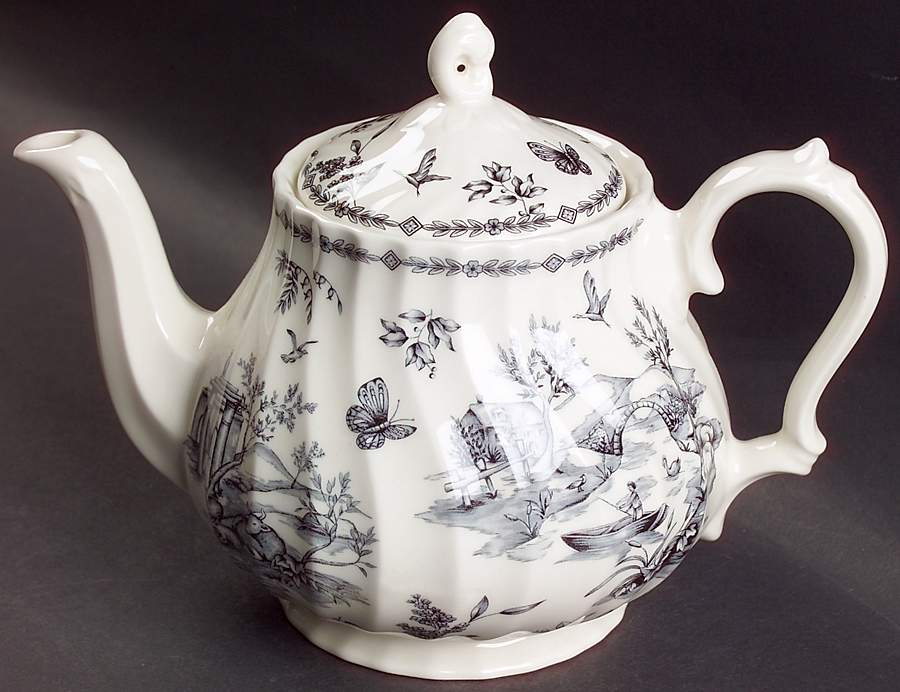 Toille Black (Charcoal, Scalloped) Teapot & Lid by Churchill-1