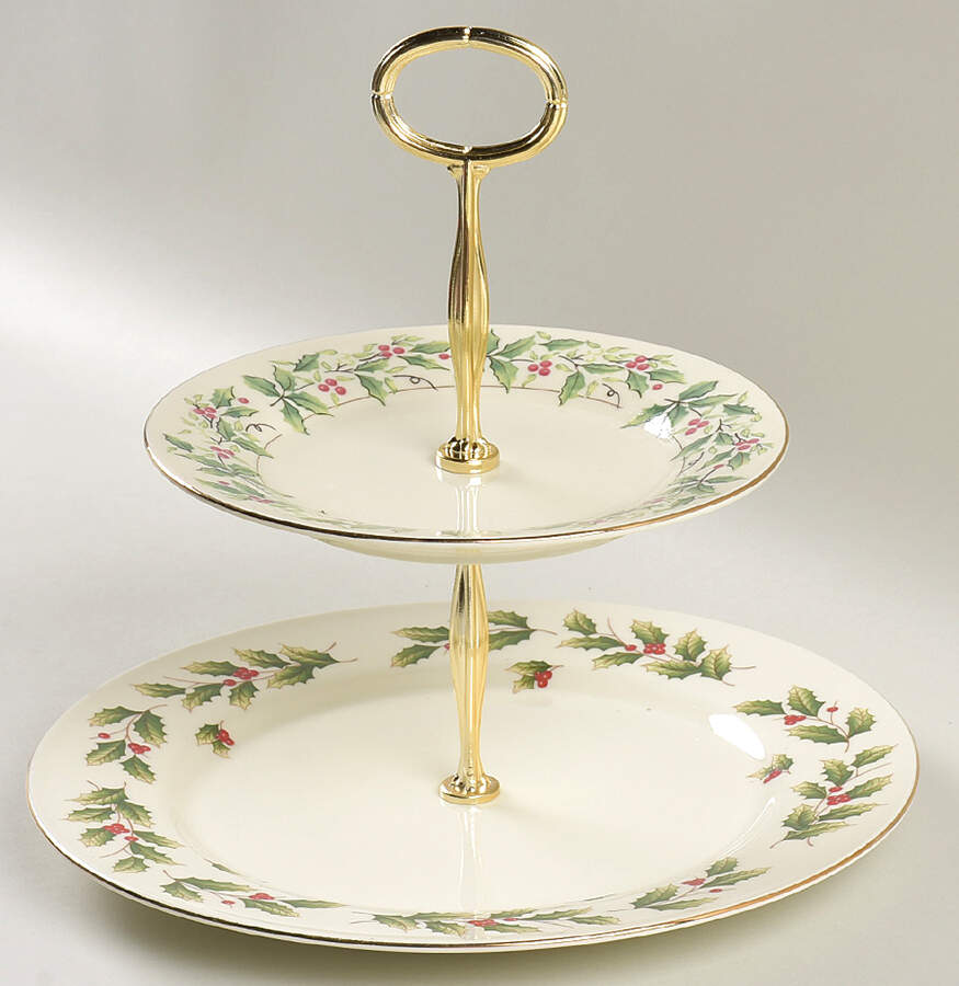 Holly Traditions 6 5/8"-10"  2 Tiered Serving Tray (Dp, Sp) HC by China (Made in China)-1