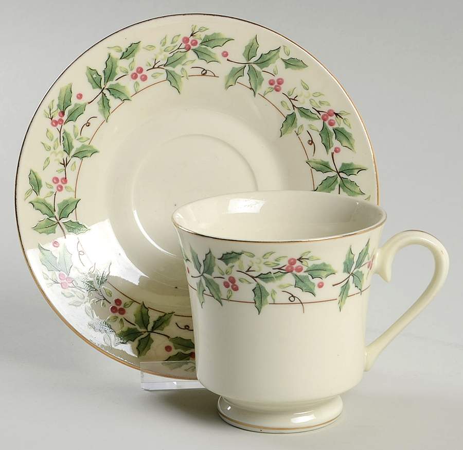 Holly Traditions Footed Cup & Saucer Set by China (Made in China)-1