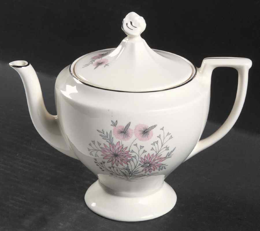 Pink Lace (Rim) Teapot & Lid by Canonsburg-1