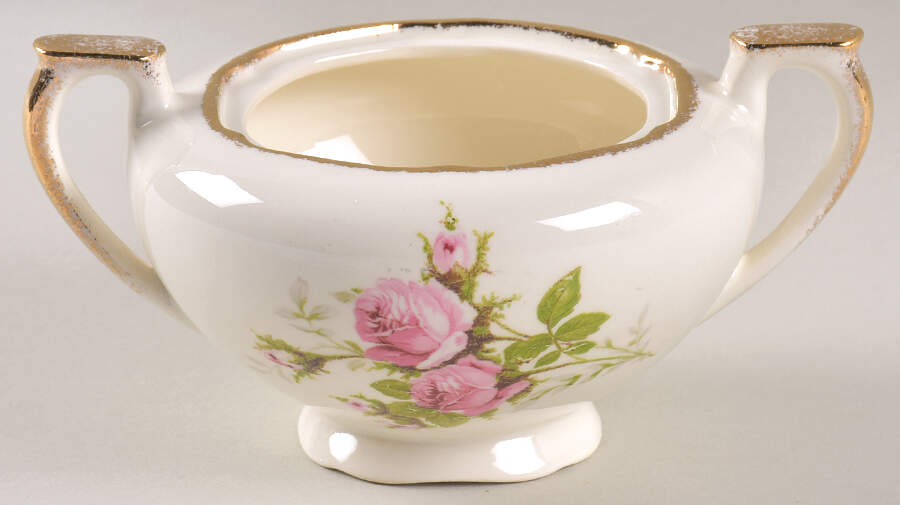 Moss Rose (Brushed Gold Trim) Sugar Bowl No Lid by Canonsburg-1