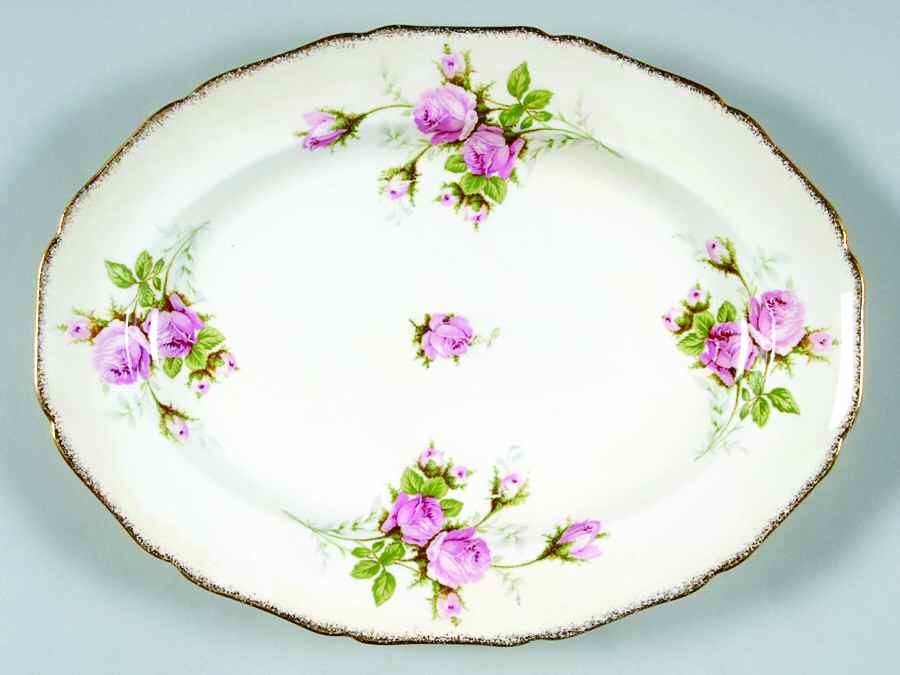 Moss Rose (Brushed Gold Trim) 11" Oval Serving Platter by Canonsburg-1