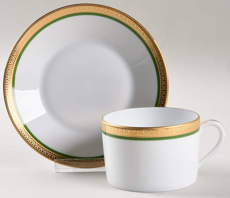 Malmaison Green Flat Cup & Saucer Set by Charles Field Haviland-1