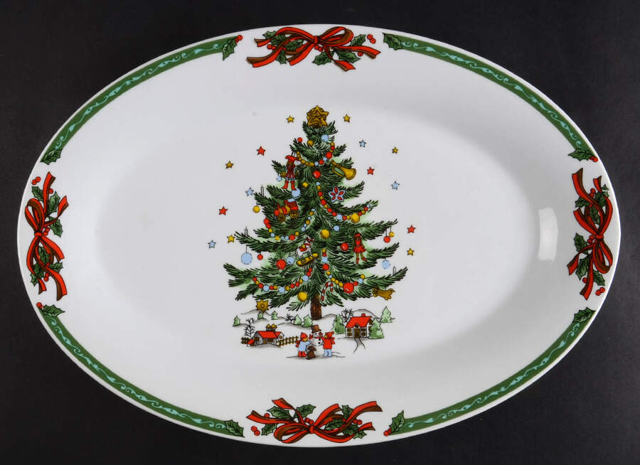 Christmas In The Park 14" Oval Serving Platter by China (Made in China)-1